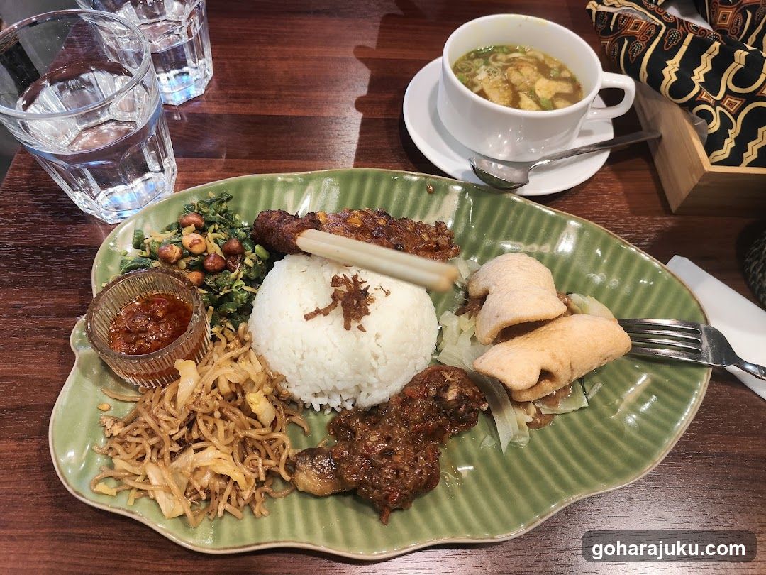 Nasi Goreng Plate with Side Dishes and Soup