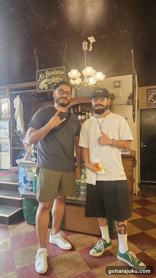 Two men posing inside a bar or pub