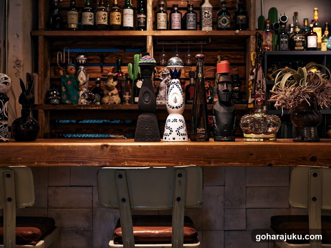 Bar Interior with Decorative Bottles and Figurines
