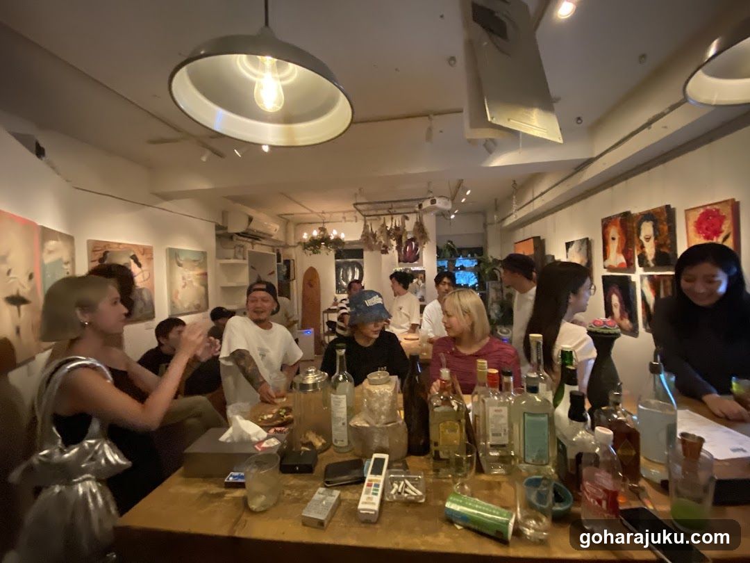Social Gathering in Art Gallery Cafe