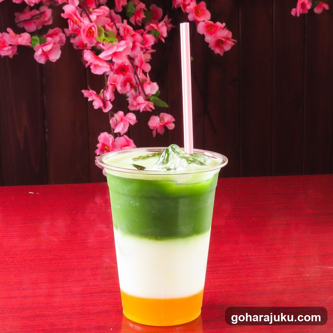Layered Green Tea Drink with Straw