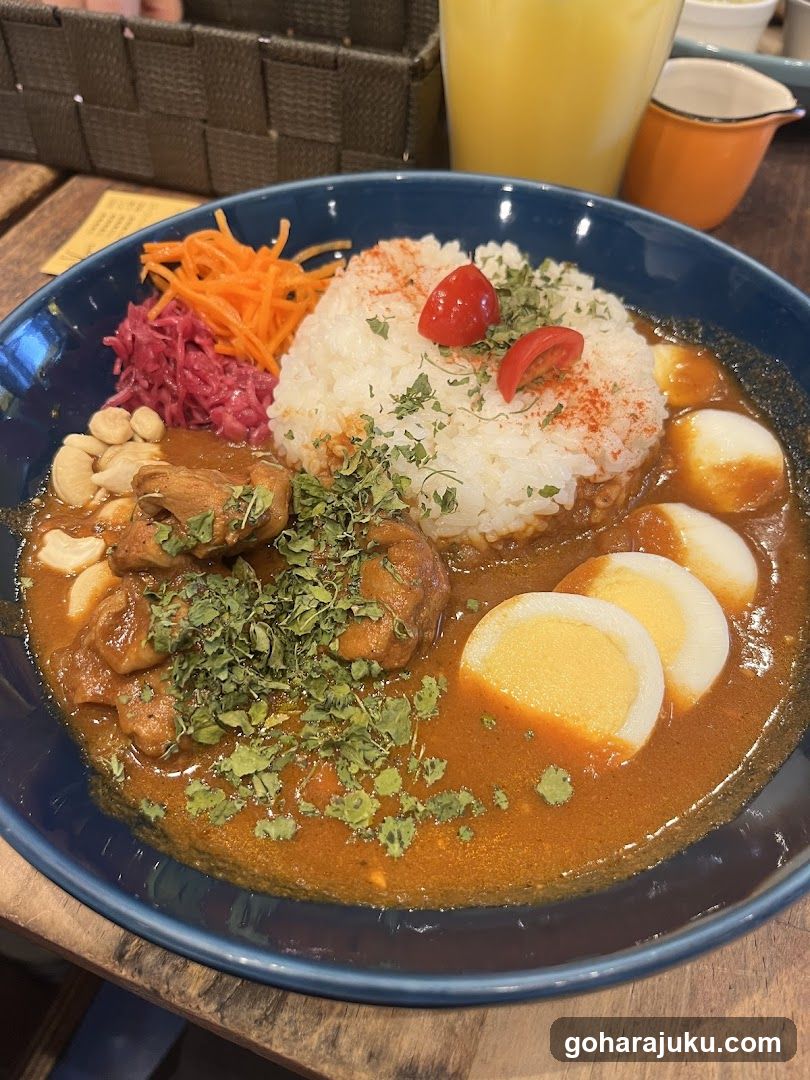 Curry Rice Bowl with Boiled Eggs and Vegetables