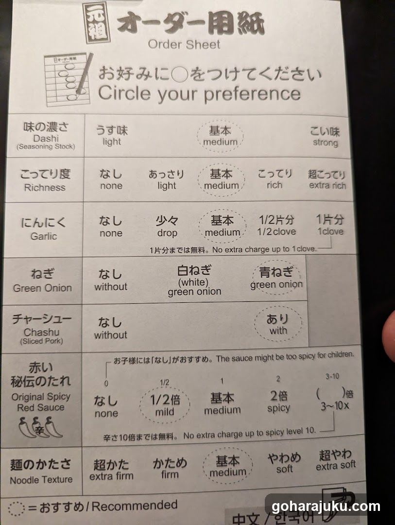 Order Sheet - Japanese Restaurant