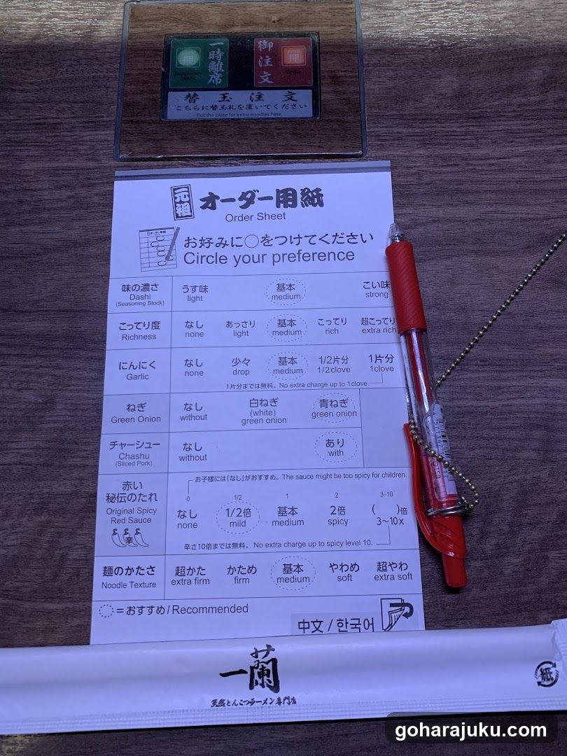 Order Sheet and Condiments