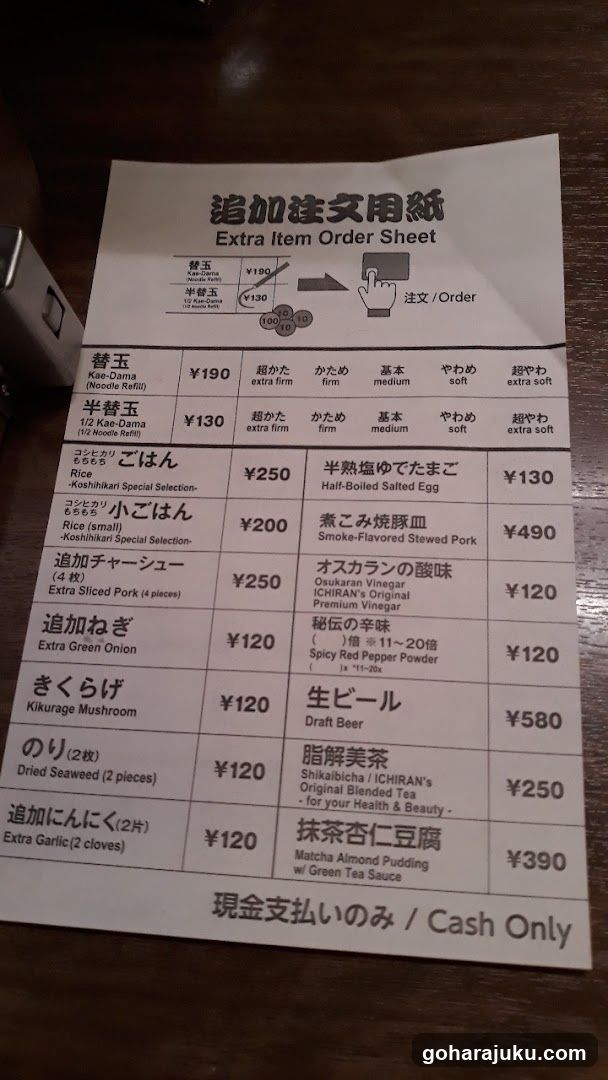 Extra Item Order Sheet