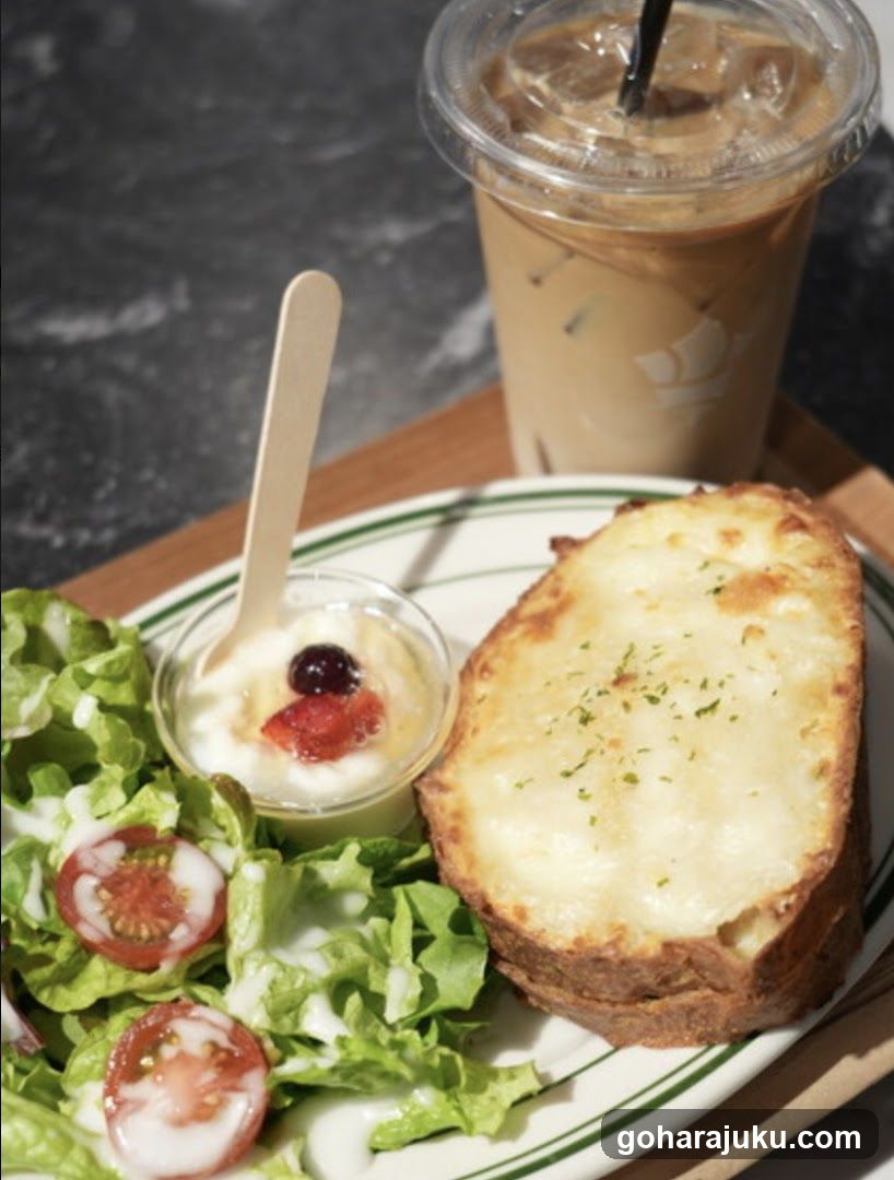 Iced Coffee and Toast with Salad