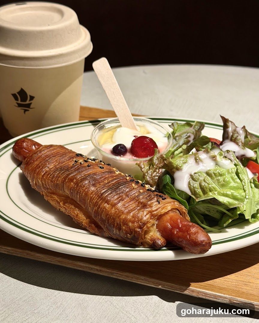 Croissant Hot Dog with Salad and Yogurt
