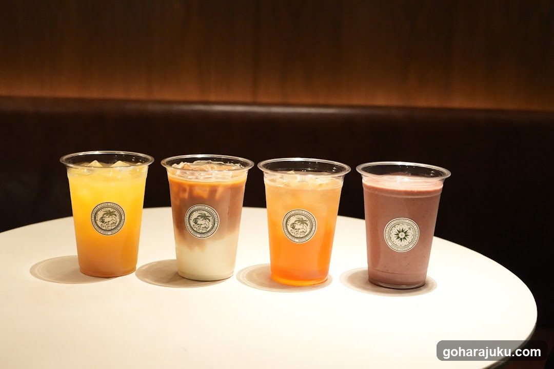 Four Iced Beverages on a Table