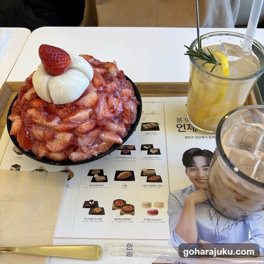 Strawberry dessert and drinks at cafe