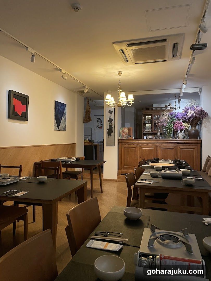 Restaurant Interior with Art and Floral Decor