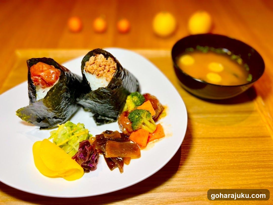Onigiri with Mixed Vegetables and Soup