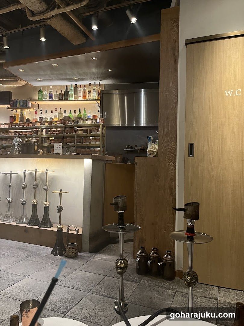 Interior of a bar or lounge with hookahs