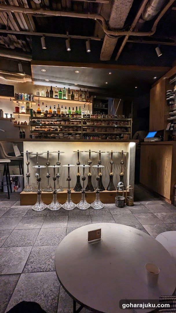 Interior of a bar or lounge with hookahs