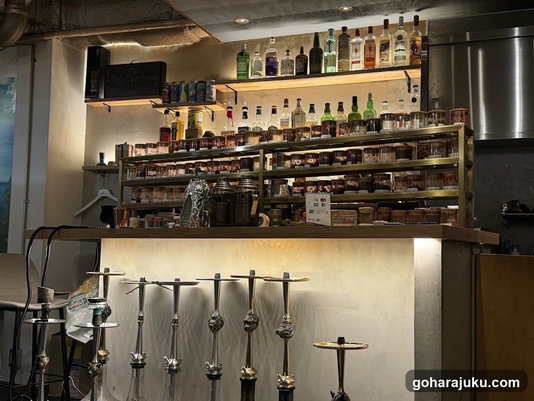 Bar Interior with Hookahs and Bottles