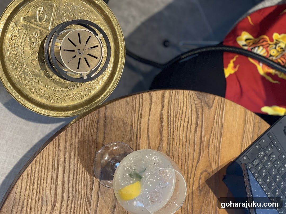 Table with drink and hookah