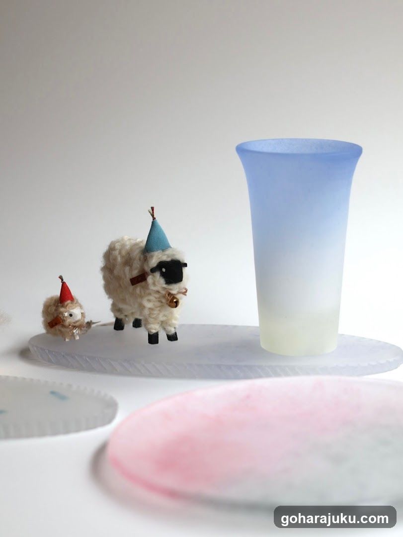 Frosted Glass Vase with Miniature Sheep Figures