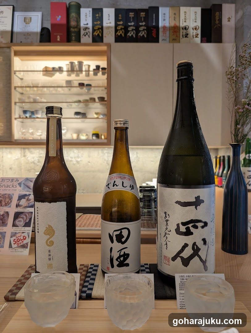 Sake bottles display