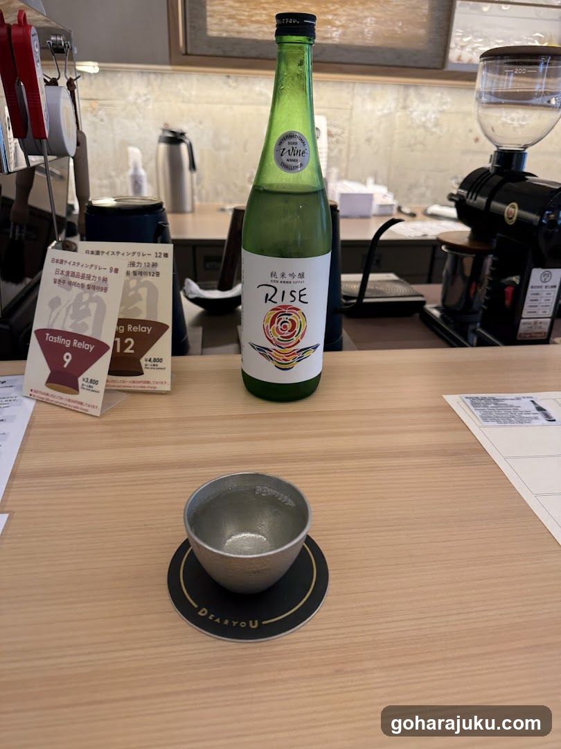 Bottled sake and tasting relay menu in a cafe