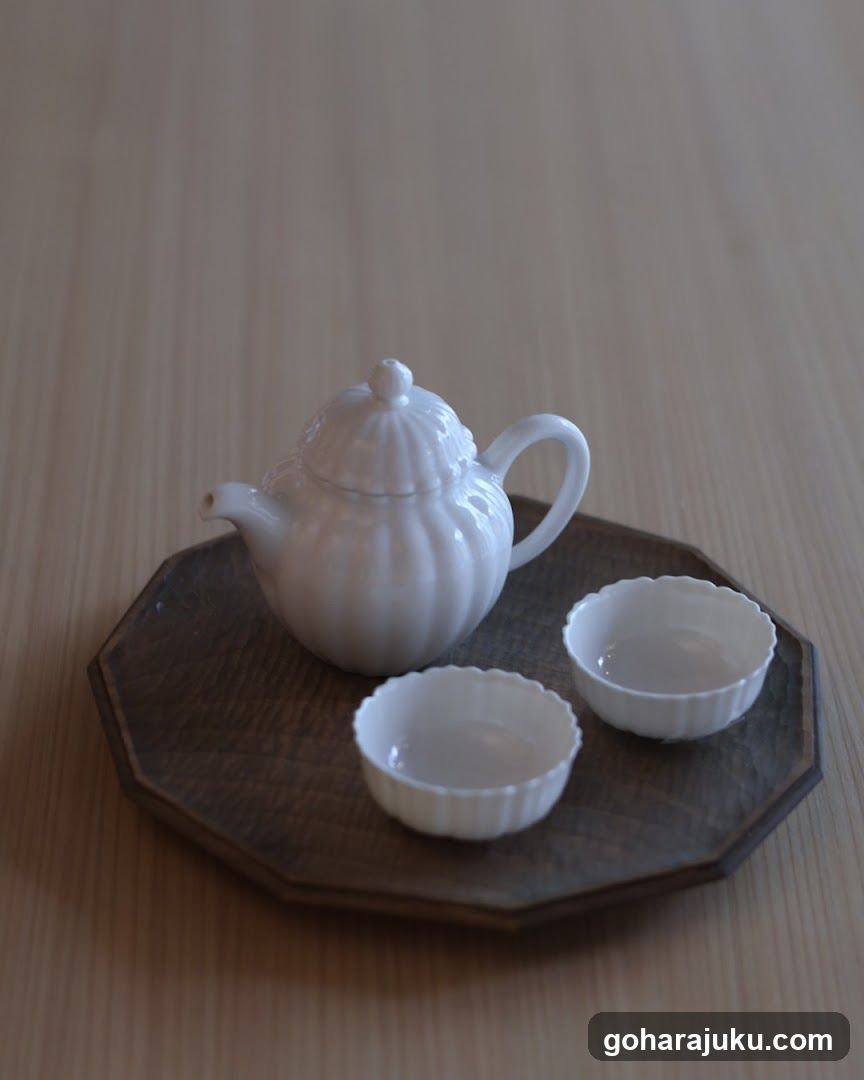 White Tea Set on Wooden Tray