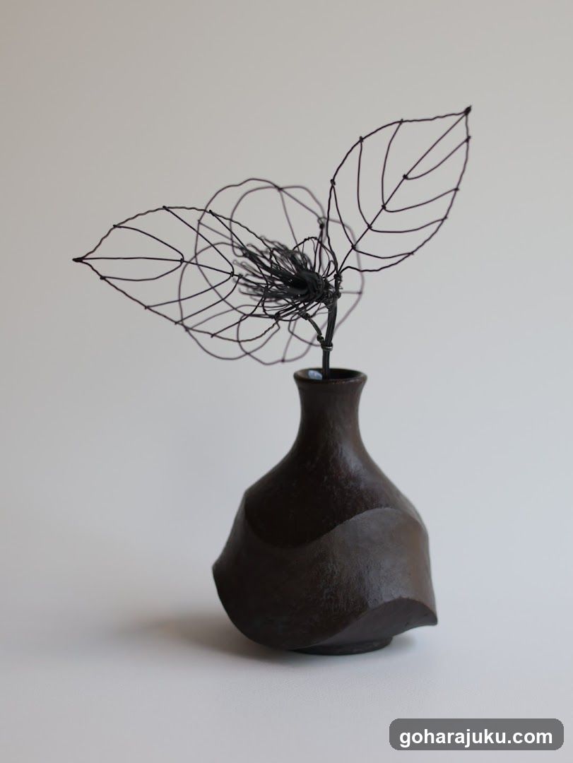 Wire Art Vase with Leaves
