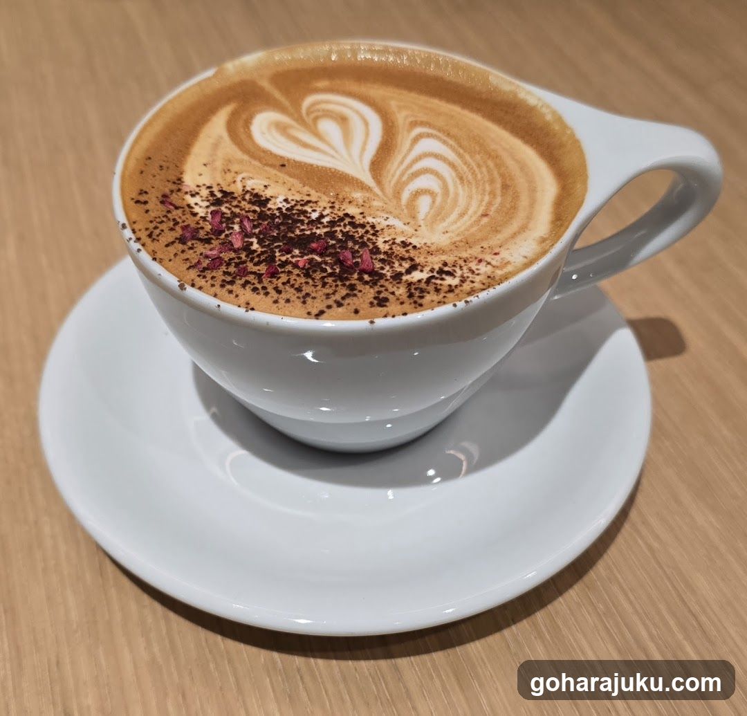 Latte with Heart Art and Cocoa Powder