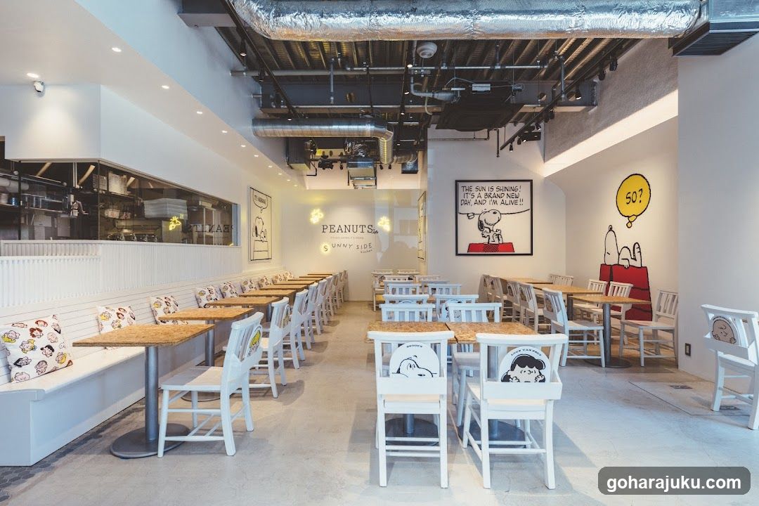 Peanuts-themed cafe interior