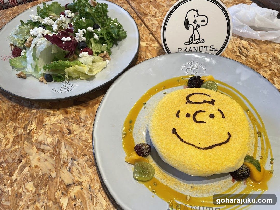 Snoopy-themed food spread