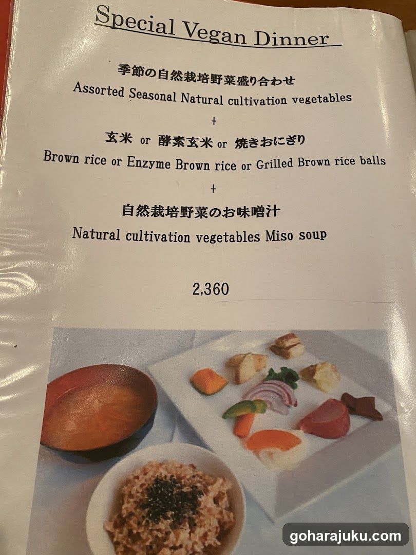 Special Vegan Dinner Menu Page