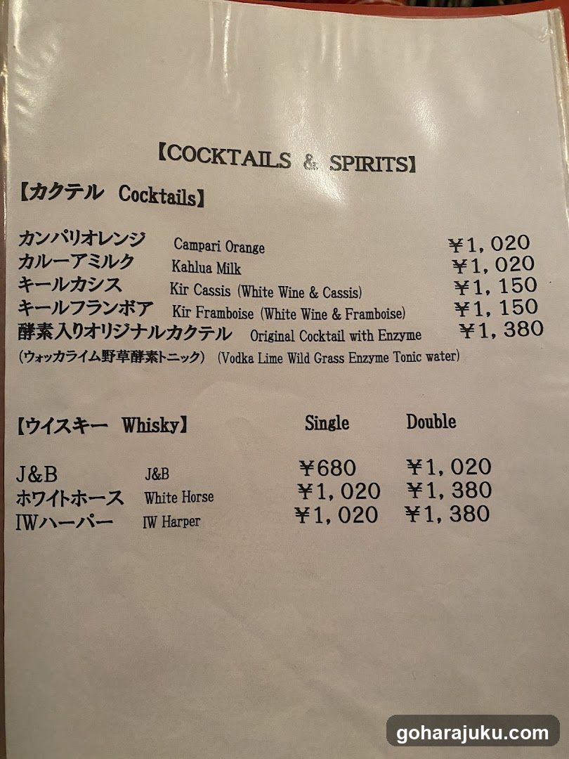 Cocktails & Spirits Menu