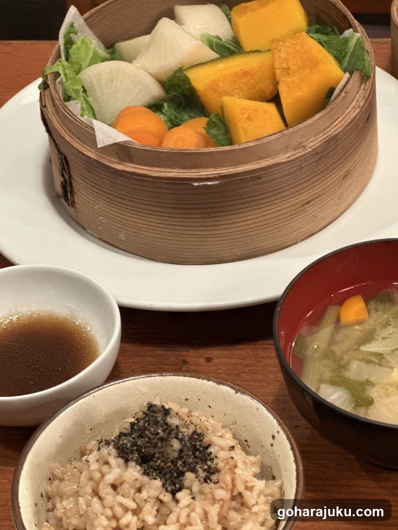 Steamed Vegetable Dish with Rice and Soup