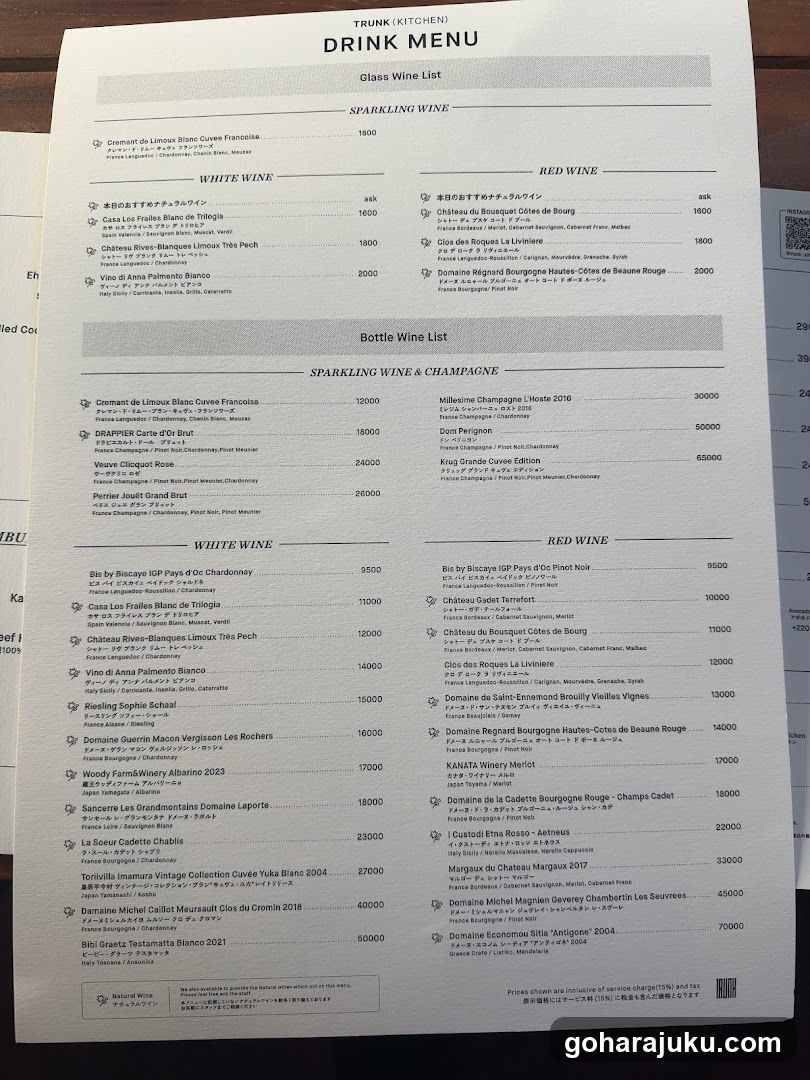 Trunk Kitchen Drink Menu