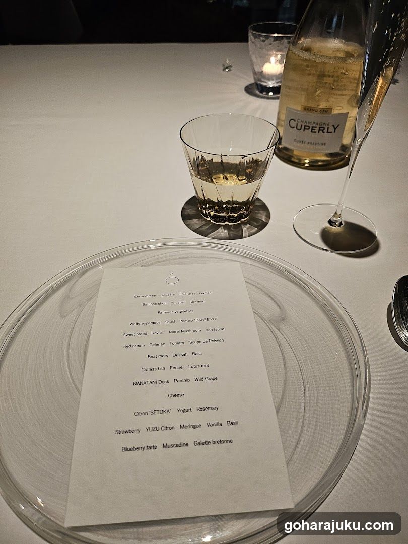 Dining Table Setting with Menu and Champagne