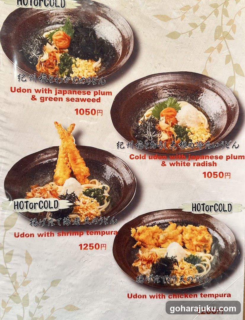 Udon Menu with Japanese Plums and Tempura Options