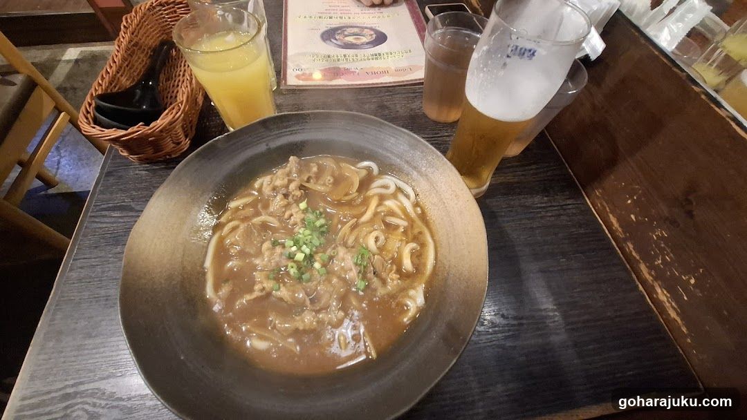Udon Noodle Bowl with Beer and Juice