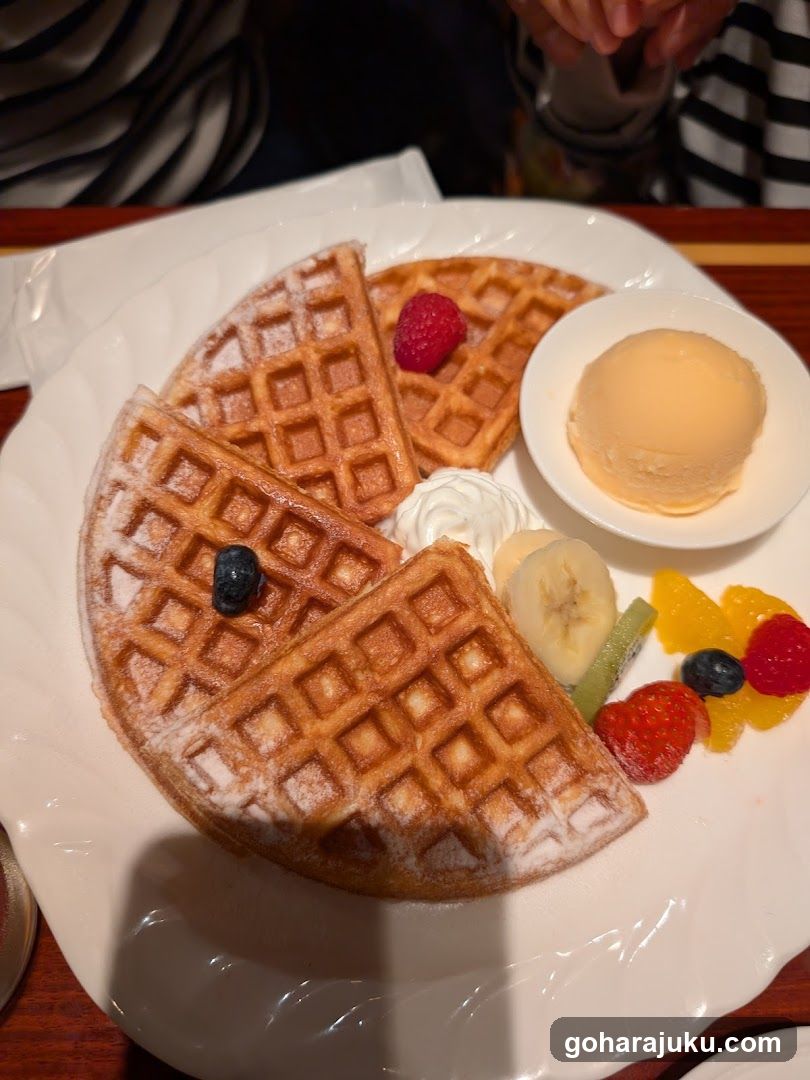 Waffles with Fruit and Ice Cream