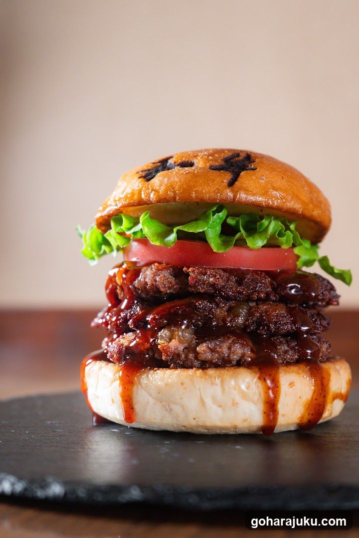 Burger with BBQ Sauce and Meat Patties