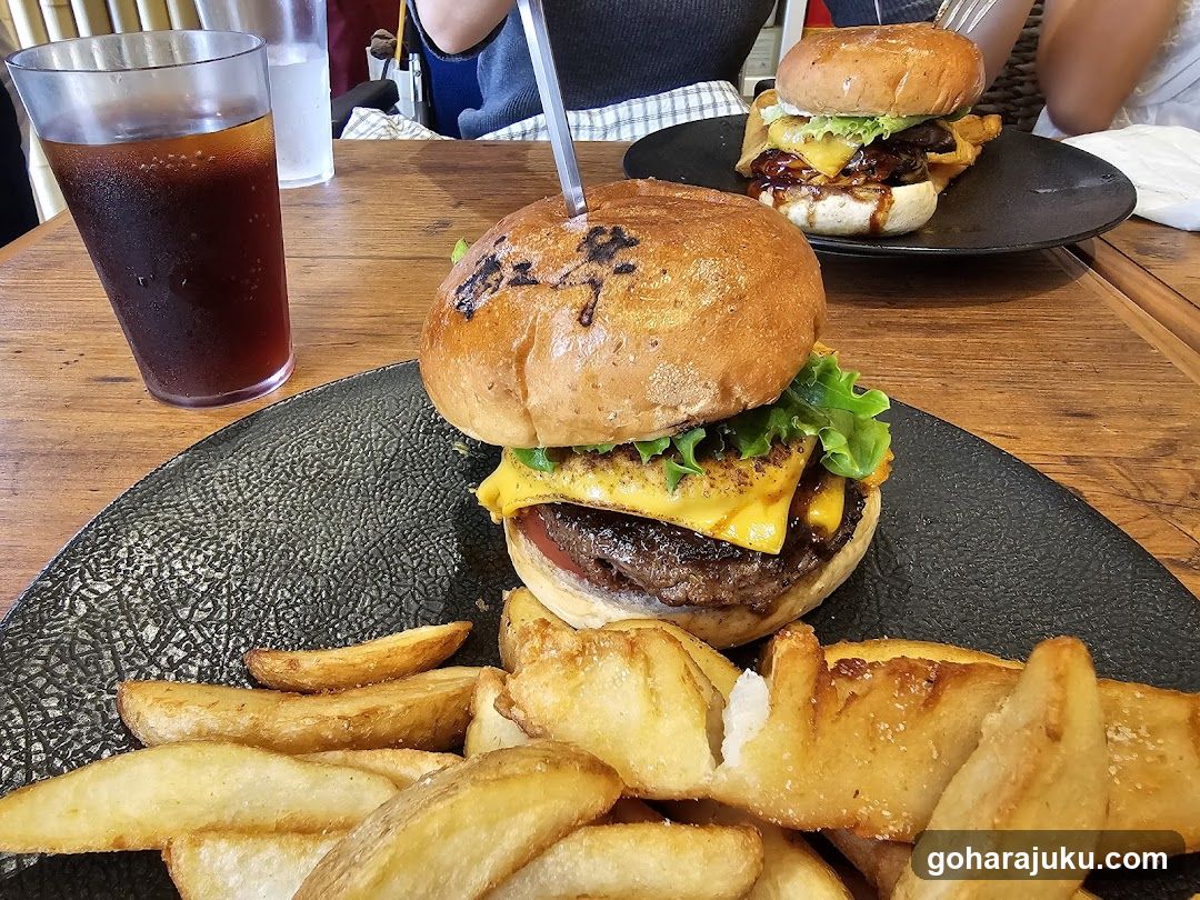 Burger and Fries at a Restaurant