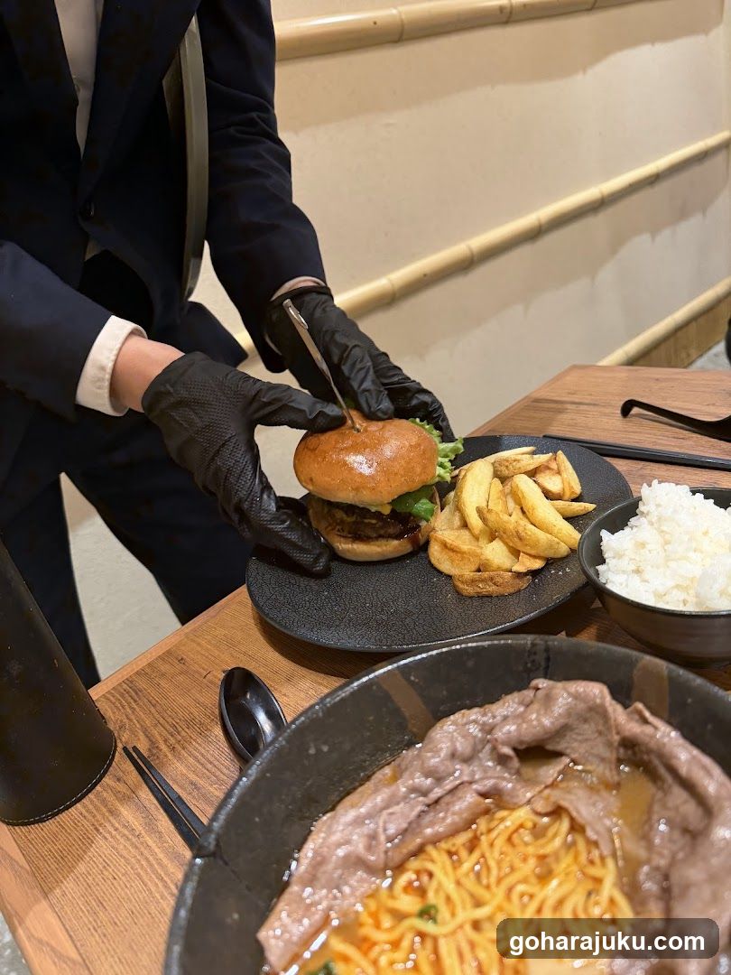 Burger and Ramen Meal
