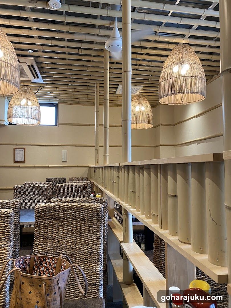 Interior of a bamboo-themed restaurant or cafe