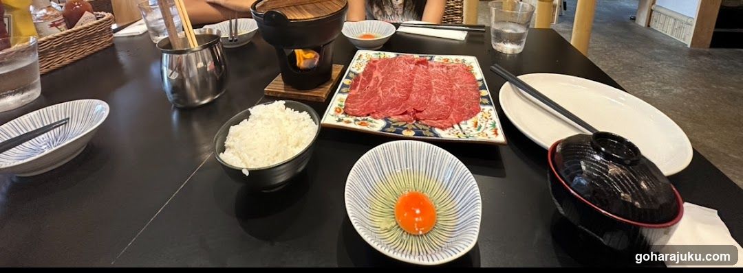 Japanese Table Setting with Raw Beef and Rice