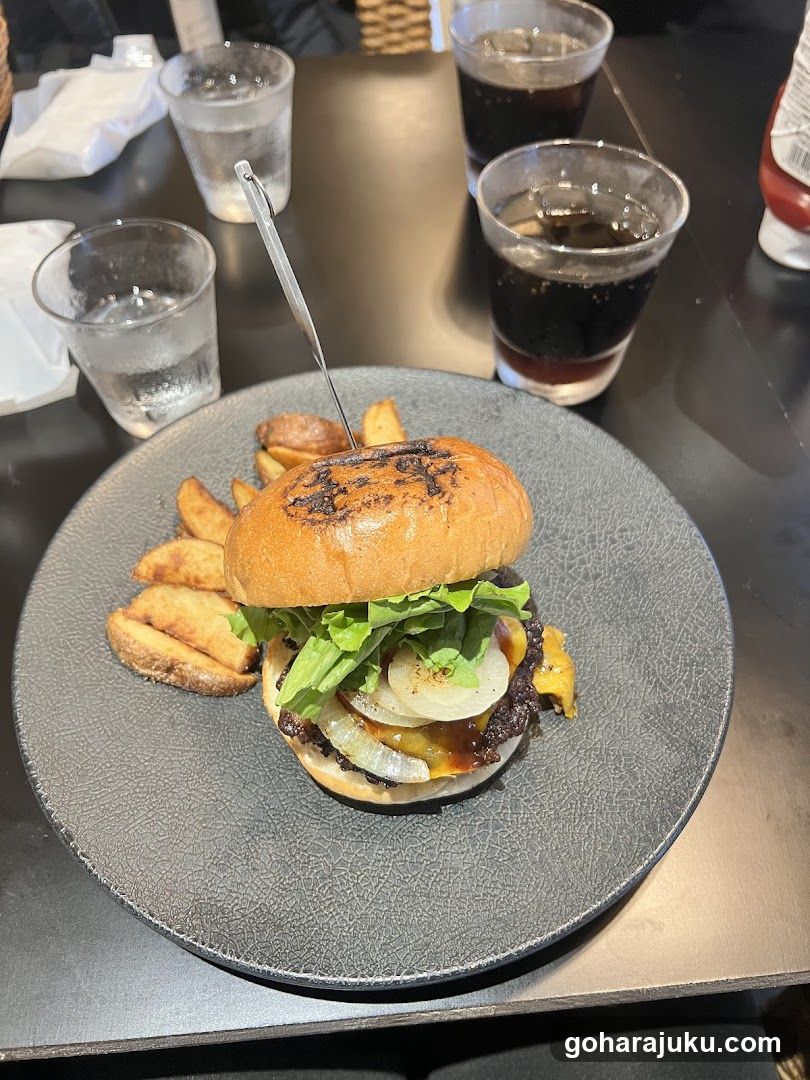 Burger and Fries at Restaurant Table
