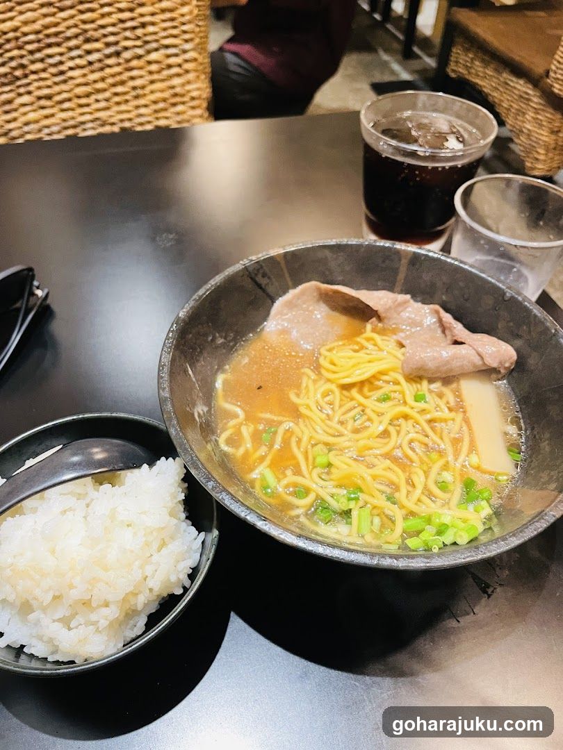 Ramen Bowl with Rice and Drink