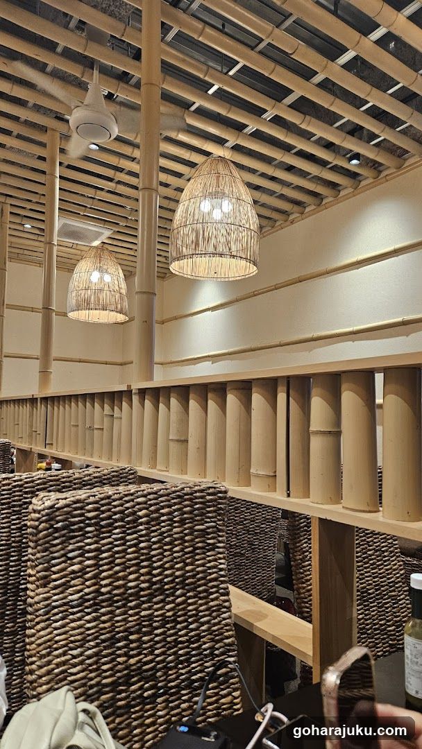 Interior of a bamboo-themed restaurant or cafe