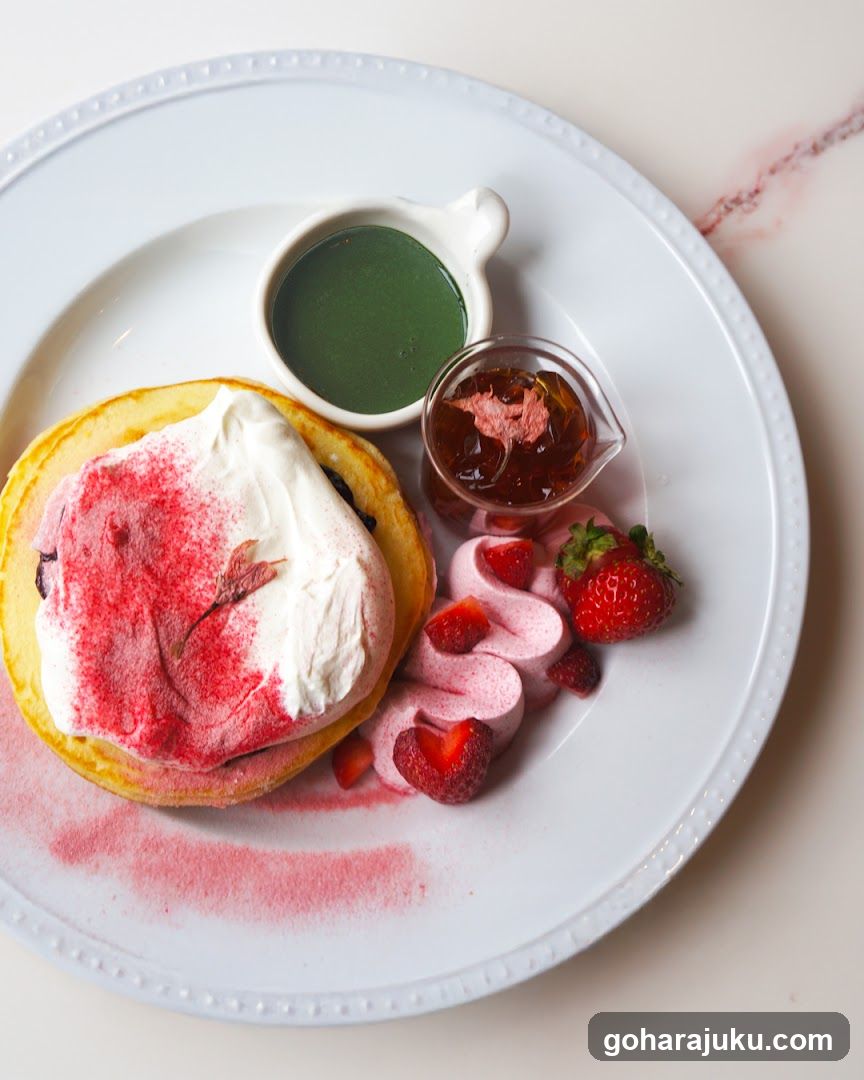 Strawberry Pancake with Cream and Syrup