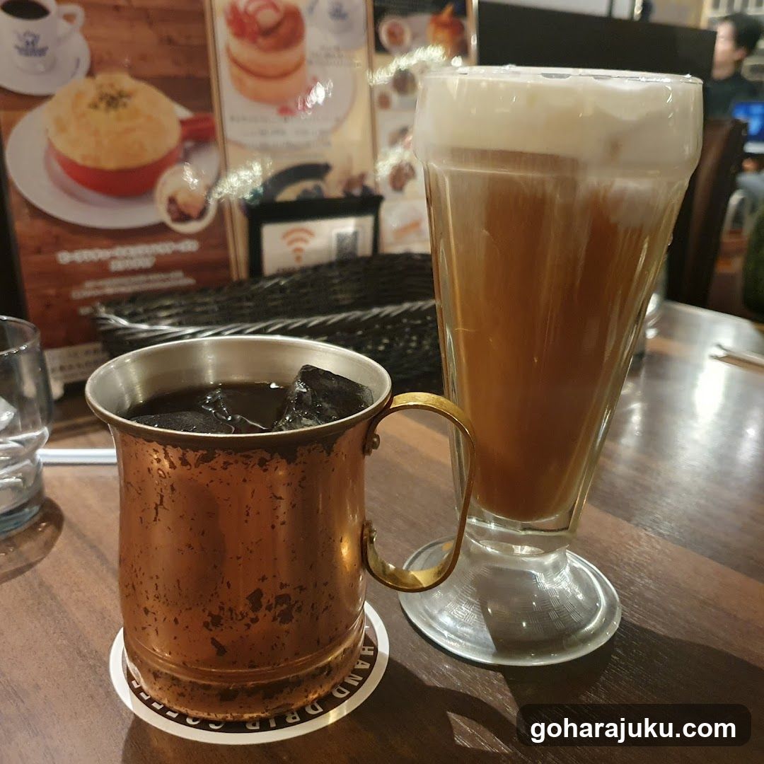 Coffee and Iced Tea on a Wooden Table