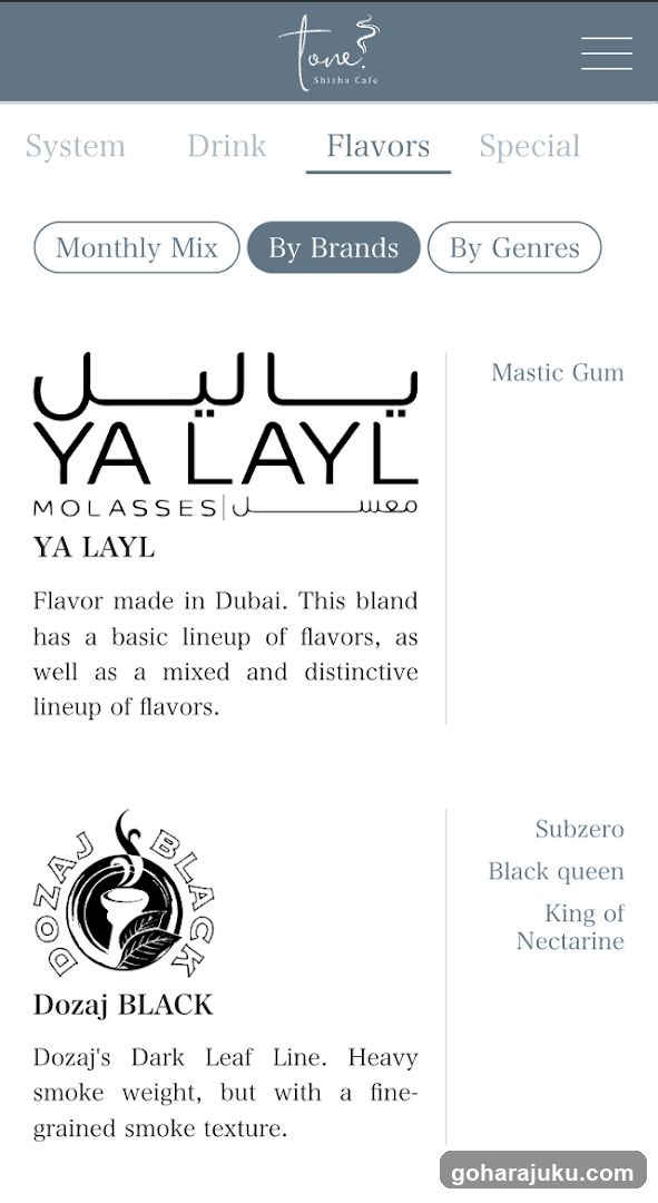 Shisha Cafe Flavors Page