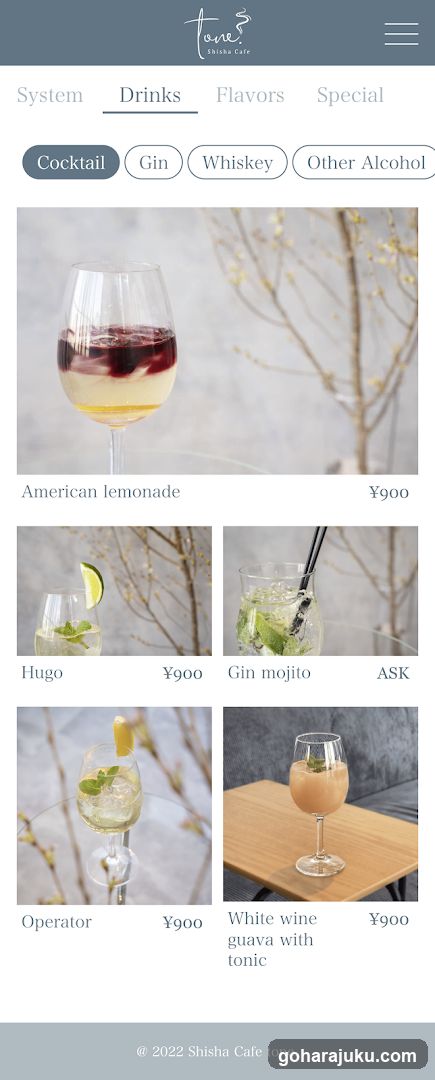 Shisha Cafe tone Drinks Menu