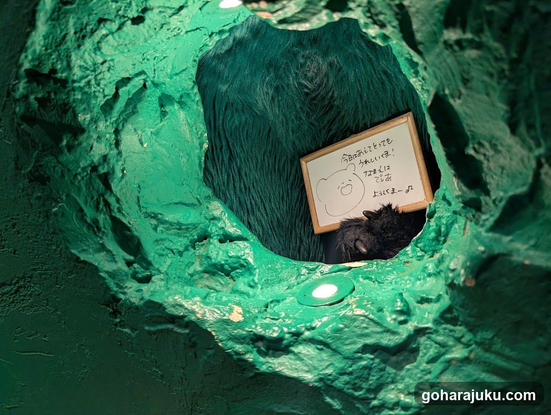 Green Cave Interior with Sign