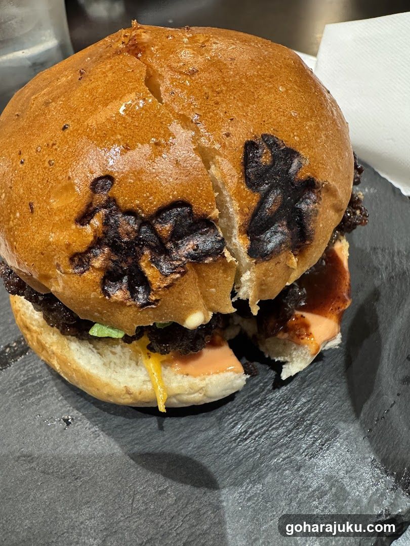 Burnt Burger on Slate Plate