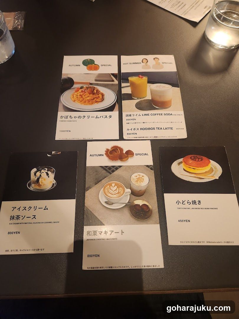 Food and Drink Menu Cards on Table